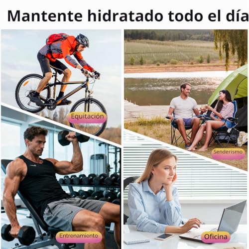 Miniatura 7 de Botella Agua Gimnasio, A Prueba de Fugas Botella Agua 1 litro, Diseño de Cerradura, Cantimplora con Pajita, Cantimplora con Marcador de Tiempo para Colegio, Hogar, Exterior