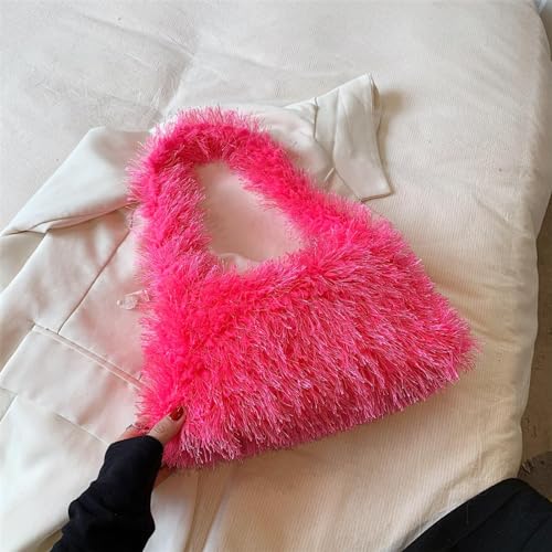 Image of Fluffy Shoulder Hobo Bag Handbag and Purse Women Y2K Fuzzy Soft Plush Underarm Tote Bag