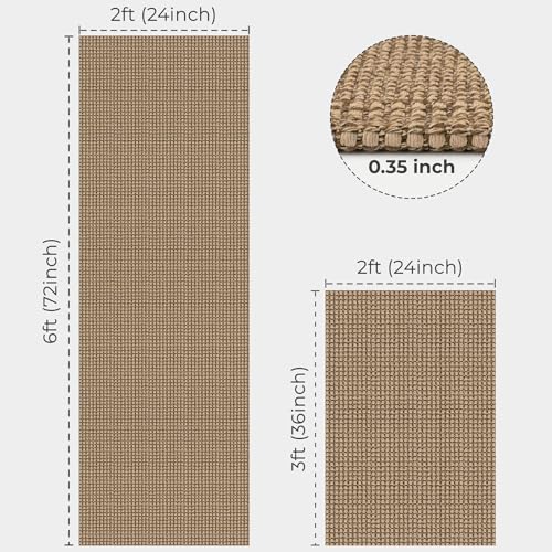 KOZYFLY Area Rug Runner Sets of 2 Pcs 2x3 and 2x6 Washable Kitchen Rugs Non Slip Rubber Backed Hallway Rug Woven Cotton Entrance Rugs for Front Porch Bathroom Kitchen Bedroom, Tan/Orange/Brown