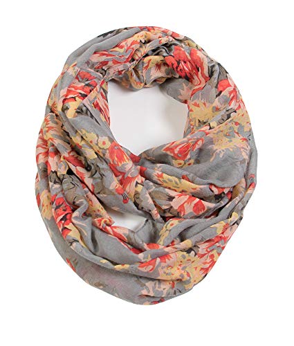 Scarfands Floral Print Infinity Scarf Wraps Collection (Bouquet - Gray)
