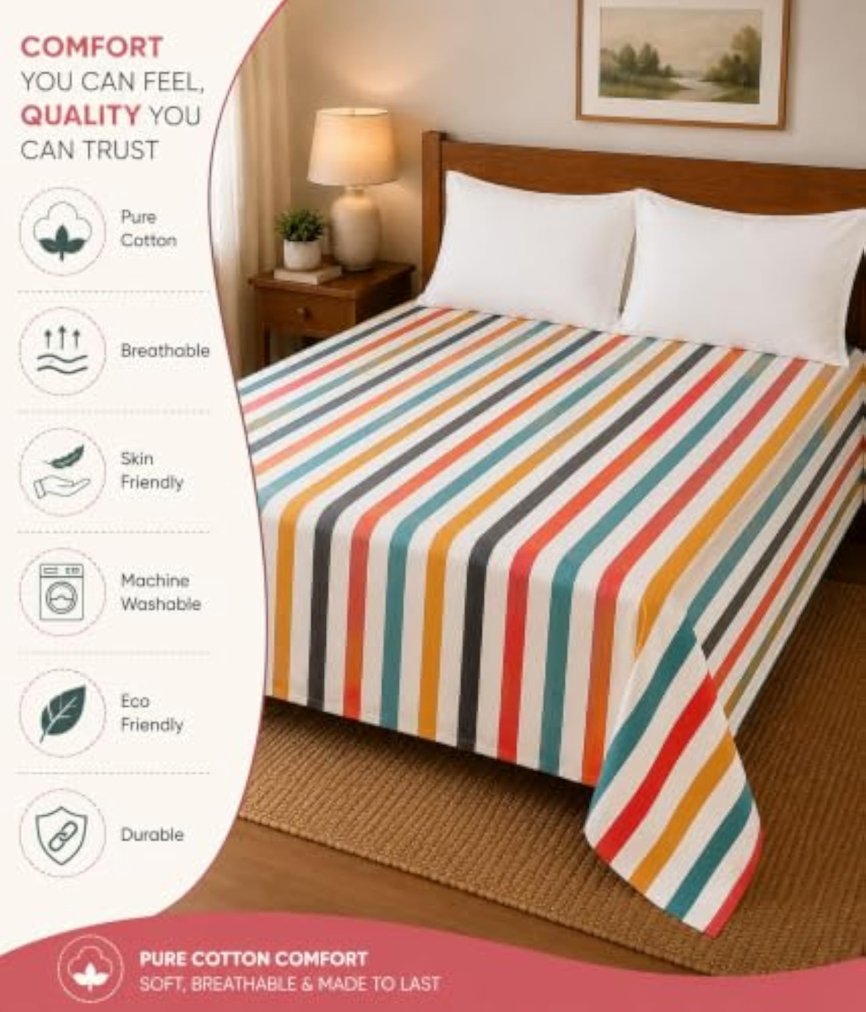 100% Pure Premium Cotton Chennimalai Stripe Siddhi Bedspread