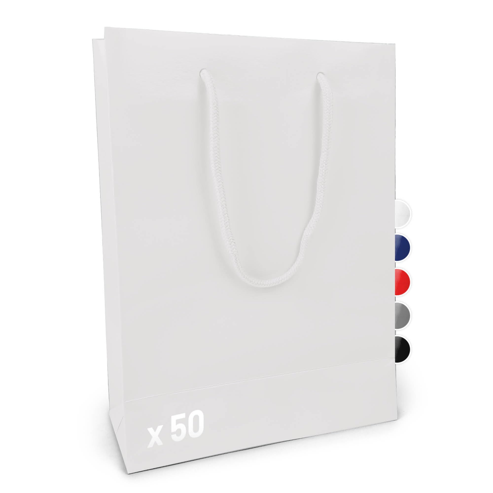 Geschenk-Tüten 50 Stück | Glänzende Papier-Tüten mit Henkel | Geschenk-Tüte 22x10x30 cm | Papier-Tüte ideal für Geburtstag, Weihnachten, Einzug & Mitbringsel | Weiß