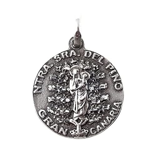 Virgen del Pino Gran Canaria medalla plata Ley 925m. unisex 21 mm. colgante macizo detalles realistas