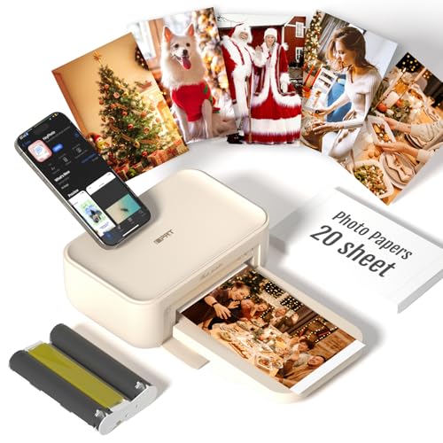 iDPRT 4x6 Photo Printer, CP4100 Photo Printer for iPhone & Android with 20 Sheets & 1 Cartridges, Wi-Fi Wireless Portable Picture Printer, Instant Print Photos, Dye Sublimation, Beige