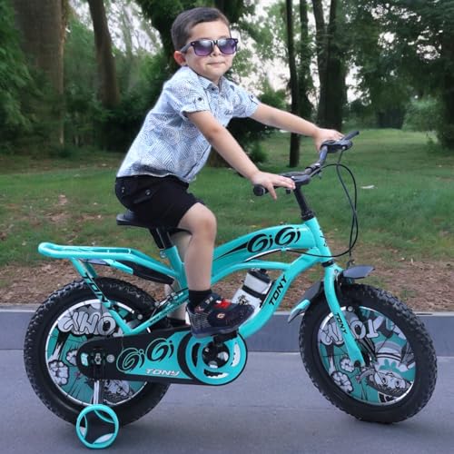 Image of TONY Cycle Bicycles Sports Gigi 16T BMX Single Speed Bicycle for Kids (5-8 Years) Boys & Girls | Double Back Seat | Training Wheels | Water Sipper | Ideal for Outdoor Fun (Seagreen)