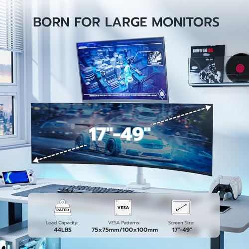 Image of ARES WING Dual Monitor Mount for 17-49 Inch Ultrawide Heavy Duty Curved Screen, Computer Monitor Arm Desk Mount, Gas Spring Adjustable Vesa Stand, White