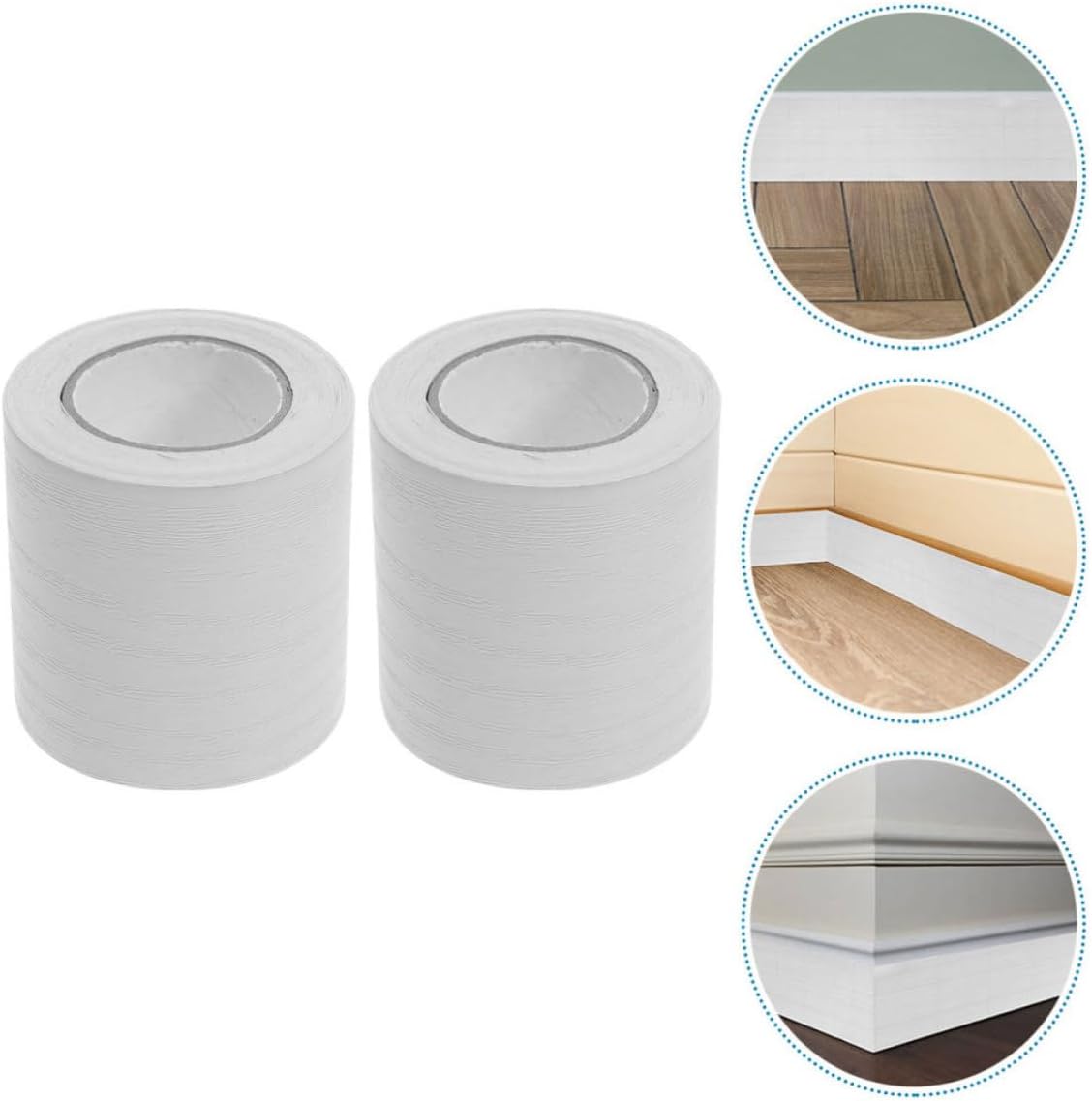 3 Rolls White Self-Adhesive PVC Skirting Board Floor Molding Trim Wear-Resistant Baseboard Cover for Bedroom and Corridor Wall Decoration