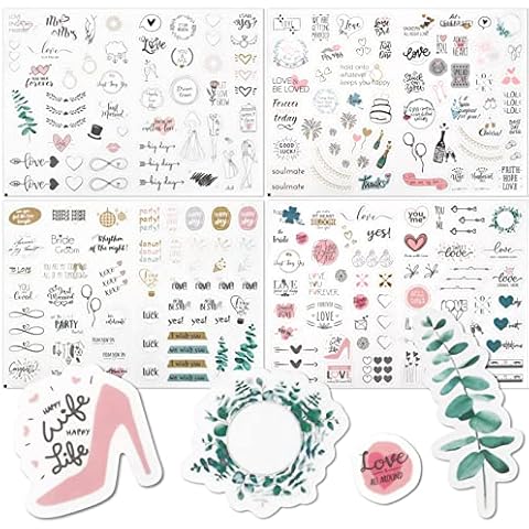 suchkawe Wedding Stickers 4 Sheets Wedding Guestbook Stickers Wedding Planning/ Engagement Stickers Scrapbooking Stickers Water Proof Decals for Scrapbook Wedding Decorations Cover