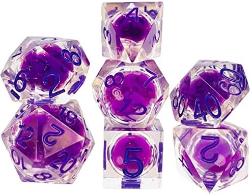 IDTQ DND Liquid Dice Set Polyhedral Dice for Dungeons & Dragons (D&D) RPG Magic RPG Tabletop Dice Complete D4 D6 D8 D10 D12 D20(Purple)