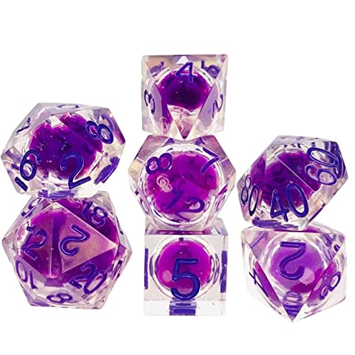 Idtq Dnd Liquid Dice Set Polyhedral Dice For Dungeons & Dragons (D&D) Rpg Magic Rpg Tabletop Dice Complete D4 D6 D8 D10 D12 D20(Purple) #TOP24