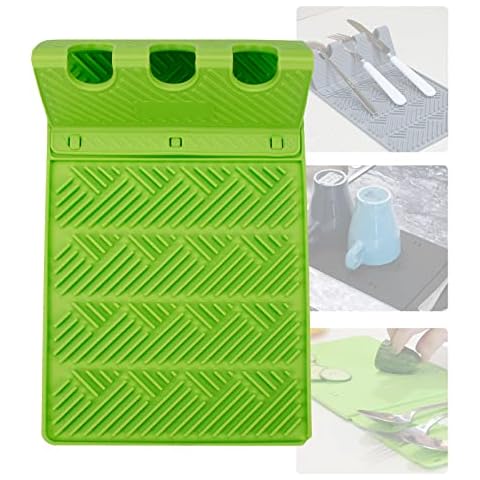 Coolnice Silicone Spoon Rest Non-Slip Heat Resistant Kitchen Spoon Holder for Kitchen Counter Utensil Holder with Drip Pad for Spatula, Ladle, Tongs, Kitchen Gadgets, and Cooking Accessories-Green Cover