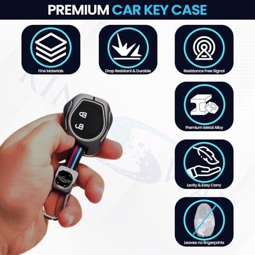 Image of KINGSWAY Maruti Suzuki Car Key Cover and Keychain Perfect Shape and Compatible with 2 Buttons Smart Key of All Maruti Suzuki Cars, Remote Key Shell, Car Key Chain Cover, 360 Protection, Gunmetal Grey
