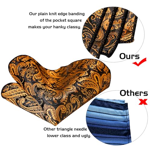 Image of 5PCS Tie and Pocket Square for Men, Silk Necktie and Handkerchief Cufflinks with Gold Ring and Lapel Pin Set