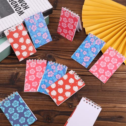 SAVITA 24stk Mini Hawaii Notizbücher, 4 Stile 6 x 10 cm Blaue und Rosa Cartoon Themen Spiralnotizbücher Bunte Cartoon Schulmaterialien für Mädchen Jungen Studenten