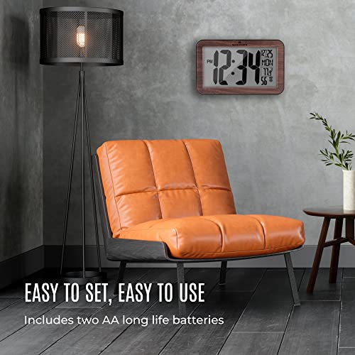image for Marathon Atomic Wall Clock, Wood Finish - Large 9-Inch Display - AM/PM