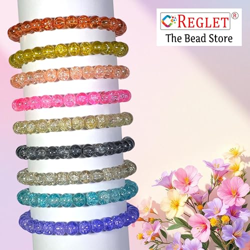 Image of 250 Pcs Single Shade Sparkle Glass Beads for Bracelet Making Kit - Beads for Jewellery Making Kit - Bead Bracelet Making - Crystal Bead - Beads for Craft - 8mm