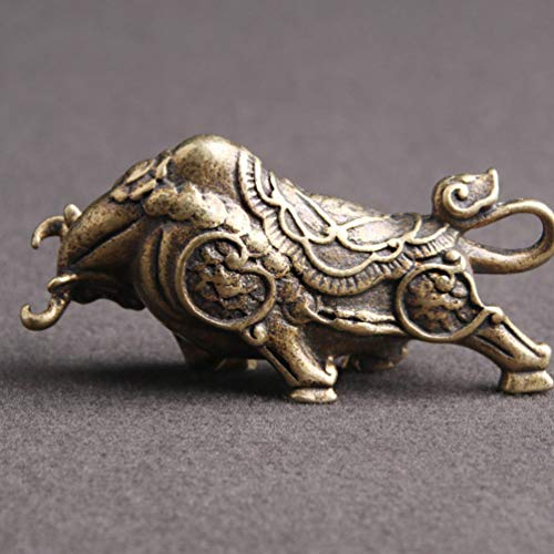 Besportble Brass Bull Figurine Mini Copper Cow Ox Statue Sculpture Pendant Charm Wall Street Bull Statue Animal Cake Topper Table Art Statue Feng Shui Home Decor For Fortune Good Luck #TOP2
