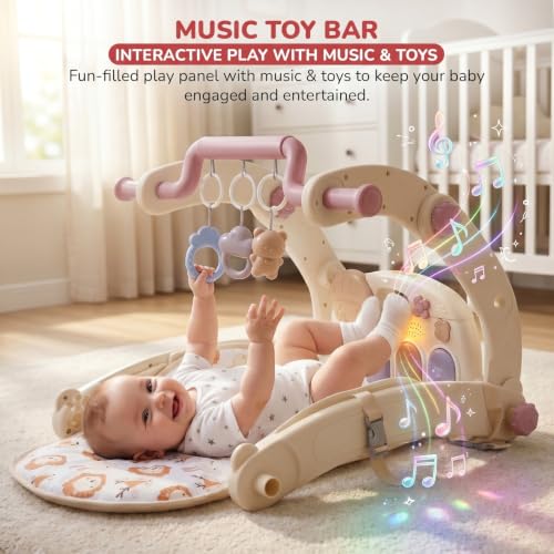 Image of Baybee 8 in 1 Rocker for Babies with Music Toy Bar, Soft Fabric, Food Tray, Tool Free Installation | Multi-Function Push Walker, Ride-On, Play Gym & Rocking Chair | Baby Bouncers & Rockers for 0-3 Years (Beige & Purple)