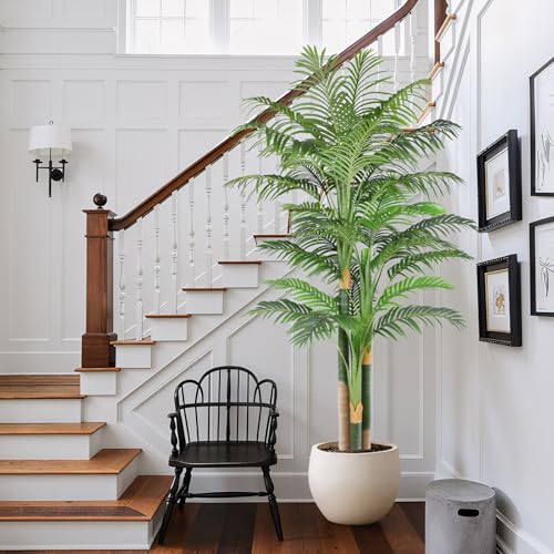 Image of 7ft Triple Golden Cane Palm Artificial Tree 210cm, Large UV-Resistant Tropical Palm Fake Plant Big Size, Perfect for Indoor or Outdoor, Ideal for House Living Room Patio or Office Decor