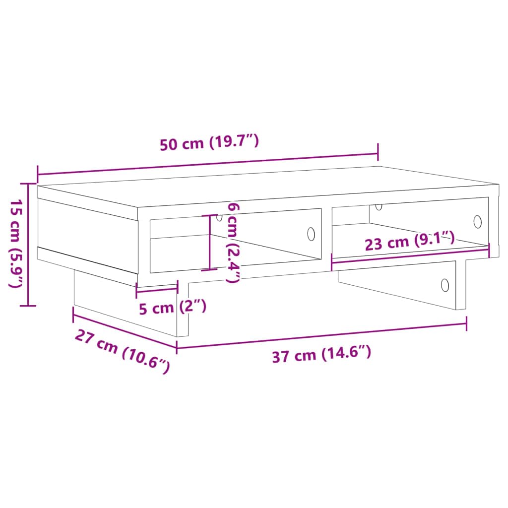 Supporto per monitor, in legno Sonoma, 50 x 27 x 15 cm, stabile, con 2 scomparti, salvaspazio, scrivania per computer e scrivania da ufficio, ergonomico, per home office e tavolo da gioco
