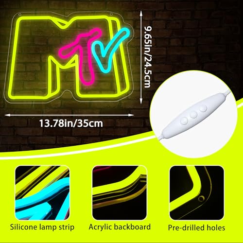 Image of Music Neon Sign for Wall Decor Dimmable Music Neon Light Up Sign for Man Cave Neon Lights for Bedroom Led Neon Sign Suitable for Record Studio Bar Nightclub Party Concert Venue Size 13.77*9.64In(P081)