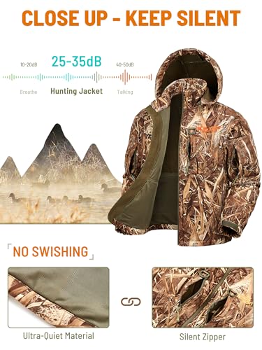 Image of NEW VIEW Camo Hunting Jackets for Men, Warm Fleece Lined Hunting Jacket with Hood, Quiet Water Resistant Hunting Clothes