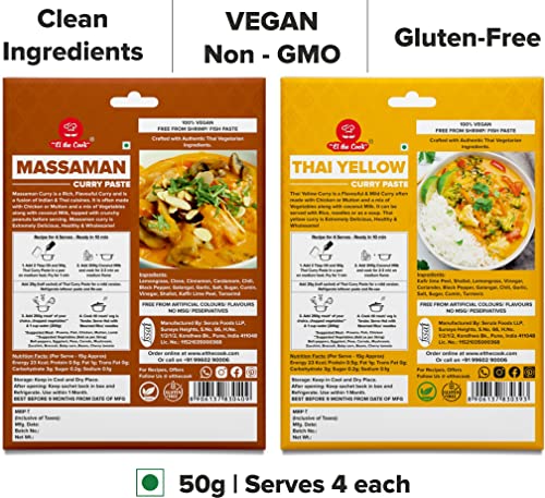 Image of EL The Cook Thai Curry Paste Value Combo (4 Pack)- Red,Yellow,Green,Massaman | 100% Veg | Restaurant Style Chicken,Fish,Prawn,Vegetable,Tofu Curry At Home | 50 Gm Pack Serves 4-5,Ready To Cook