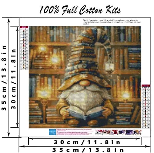 Image of Book Gnome Cross Stitch Kits, Book Gnome Cross Stitch Patterns,Dimensions Cross Stitch Kits Embroidery Kit Arts and Crafts for Beginners 13.7x13.7 inch