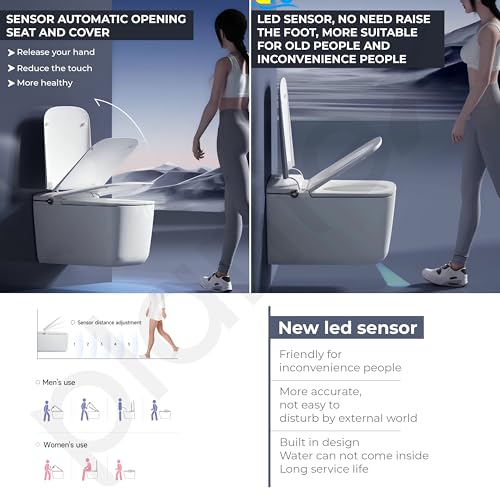 Image of Plantex Ceramic Wall Hung Smart Toilet with Foot Sensor with 1-Year Warranty /Smart LED Light /Siphonic Auto Flush /Fast Drying Tech /Water & Seat Temperature Control P-Trap Design (White)