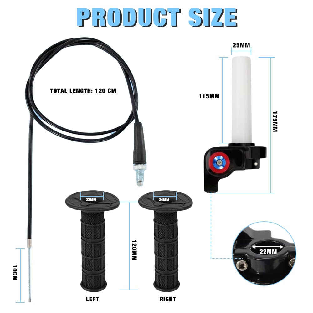 Kit Acceleratore Rapido Moto, Gas Rapido Scooter con Cavo 1.2M e Manubrio a Torsione in Alluminio, 7/8'' 22mm Gas Rapido Manopola per Moto da Cross 50-250cc,Bici da Cross,Pocket Bike,Scooter