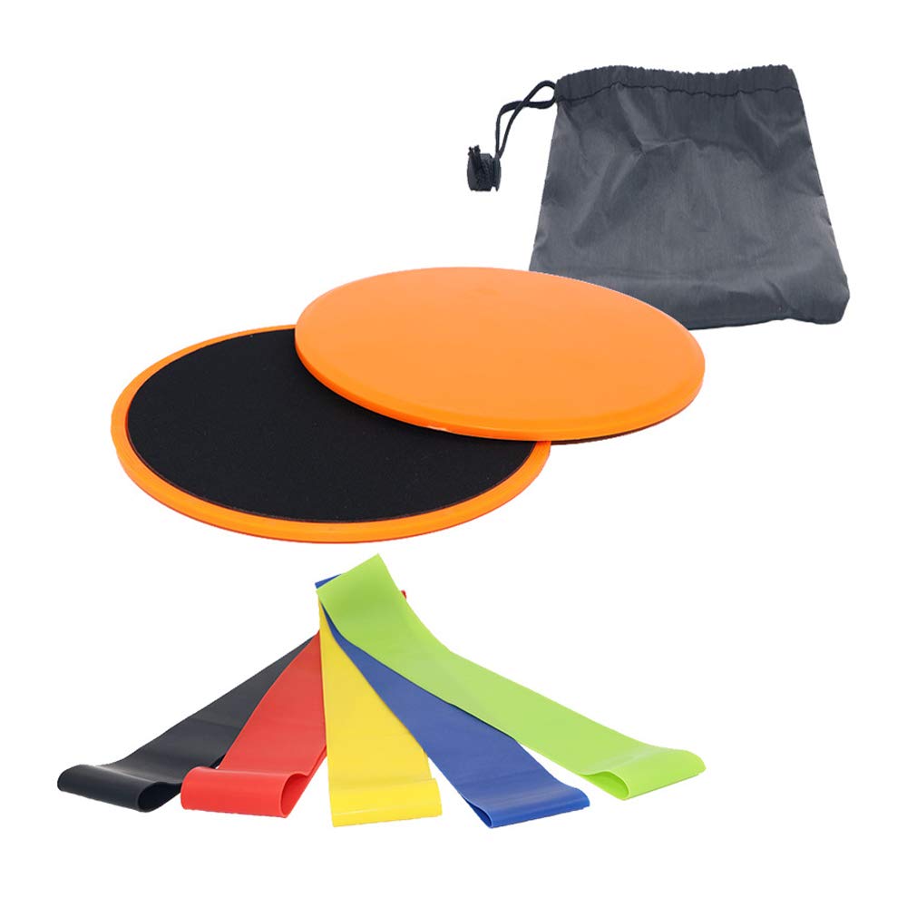 MEGICOT 2 Pcs Gliding Discs and 5 Pcs Exercise Resistance Bands with Different Intensity Levels, Portable Fitness Starter Kit for Home Gym Travel Workout