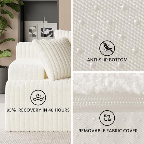 Image of LAUSAINT HOME 96 inch Modular Sectional Sofa Couches, L-Shaped Boneless Cloud Sofa with 3 Deep Seat, 5 Cushiones Oversized Chaise for Living Room, Bedroom, Plush Corduroy Fabric (Left, Beige)