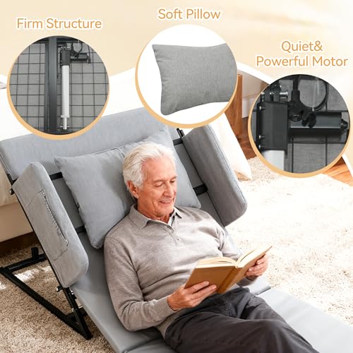 Electric Lifting Backrest for Bed, Adjustable Power Recliner Bed with Remote Control, 2°-80° Adjustable Angle, with Handrail Fence&Headrest Cushion, Suitable For Pregnancy&Elderly&Patients, 30x75in - Image 5
