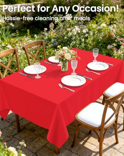 Image of LANLISA 4 Pack Red Plastic Table Cloth Disposable, 54 x 108 Inch