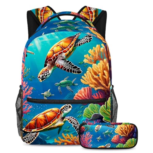 Sac à dos et trousse tortue de mer pour ranger classeurs et stylos sans effort