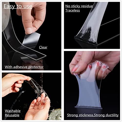 Suzuyo Clear Double Sided Adhesive Mounting Tape Heavy Duty Large Tough Multipurpose Nano Residue Free Double Sided Tape Removable Washable Reusable Gel Tape Strips Carpet Tape (1.18 Inch X 9.85 Feet) #TOP6