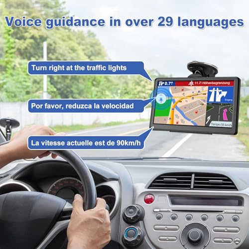 GPS Navigator for Car with Latest 2025 Map Free Update, Car GPS Navigation System for Truck Commercial Drivers with POI/Zip Search, Support Voice Turn Guidance, Red Light Warning, Speedcam Alerts, FM