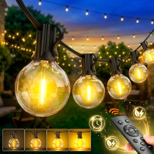 Outdoor String Lights Mains Powered - G40 Garden Festoon Lights 100FT/30M Dimmable with Remote Control Shatterproof LED Bulbs 3 Modes & 2 Timer Settings Waterproof for Outdoor Patio Gazebo Pergola