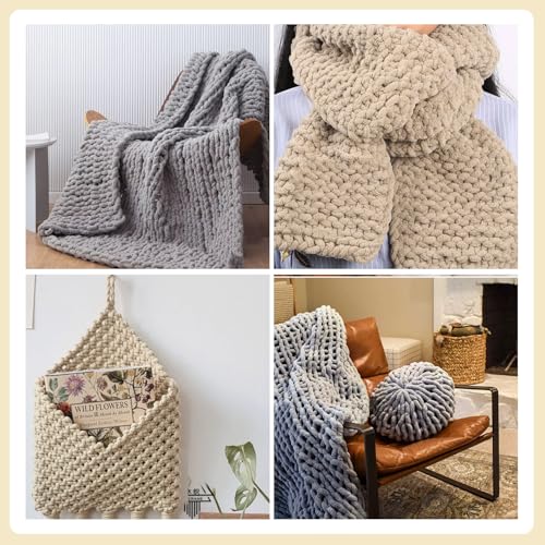 Image of 8 Pack Jumbo Chunky Yarn for Crocheting, Thick Fluffy Chunky Chenille Yarn for Hand Knitting, Soft Plush Yarn for Blanket, Home Decor and Pet Bed, Cream