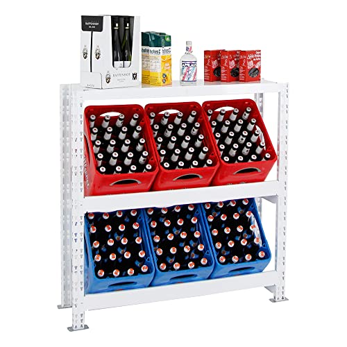 PROREGAL Getränkekistenregal Tegernsee XL Weiß 6 Kisten + Board | HxBxT 110x110x30 cm freistehendes Getränkeregal Wasserkistenregal Getränkekistenständer Cover