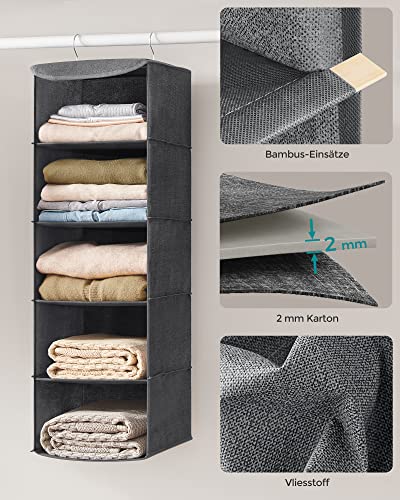 SONGMICS RCH005G02 Kleiderschrank-Hängesack, Faltbare platzsparende Hängetasche mit Metallhaken, Bambusverstärkung, Leinenmuster, Grau, 2 Stück