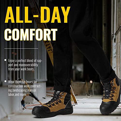 Jousen Mens Industrial & Construction Boots Work Boots 6" Composite Toe Slip & Impact Resistance Leather Safety Work Boots For Men(Amy8130 Tan 10.5) #TOP4