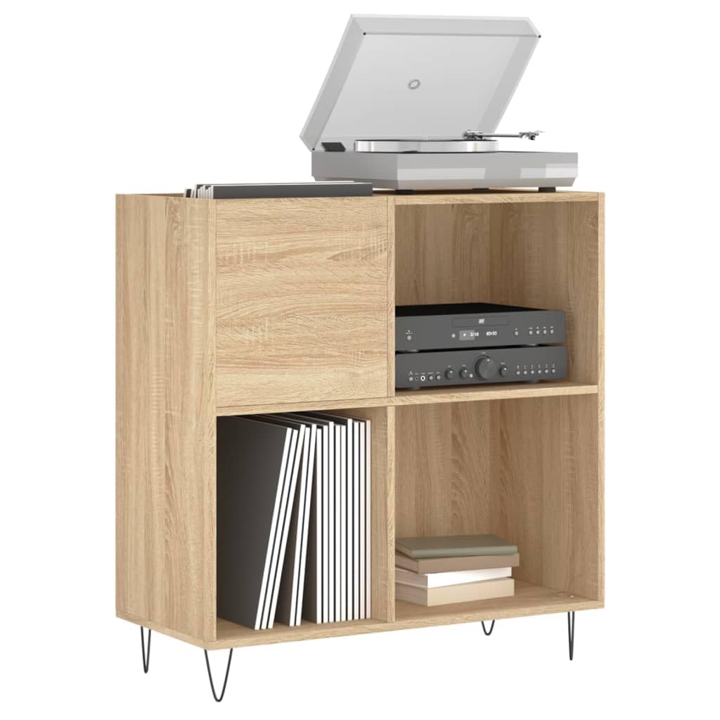 ARKEM Mobile Porta Dischi Rovere Sonoma 84,5x38x89, Supporto per Giradischi in Legno Multistrato con Spazio di Archiviazione