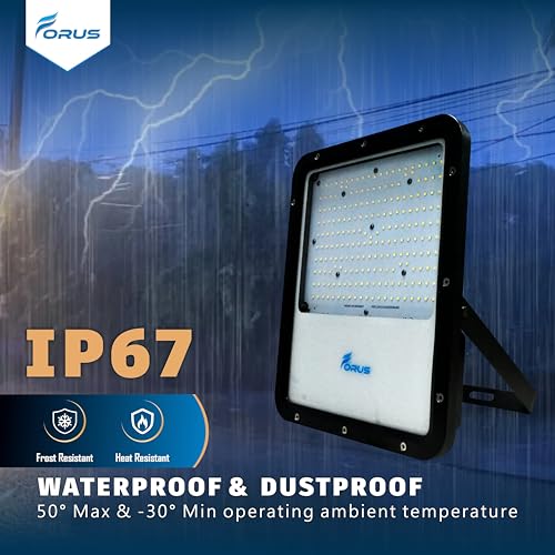 Image of Forus 150W LED Flood Light Outdoor with 4 Year Warranty, IP67 Waterproof Decorative Focus Light, Yellow Security Lighting for Home, Garden, Events, Terrace, Landscape, Building, Stage, Party (1 PC)