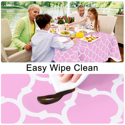 Image of Smiry Rectangle Table Cloth, Flannel Backed Vinyl Tablecloth, 54 inchx78 inch | Waterproof Plastic Tablecloths, Wipeable Table Cover for Dining, Indoor and Outdoor (Pink)