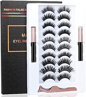 BILEYCHA Upgrade 3D Natural Magnetic Eyelashes,Lightweight Magnetic Eyeliner and Eyelashes Kit, 2 Magnetic Eyeliners- No Glue Needed (10 pairs)