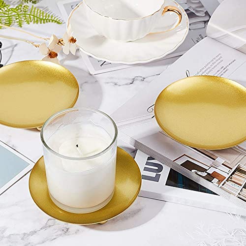 4 Pcs Gold Iron Plate Candle Holder, Decorative Pillar Candle Plate, Pedestal Candle Stand For Led & Wax Candles, Incense Cones, Spa, Weddings (Regular Style) #TOP6