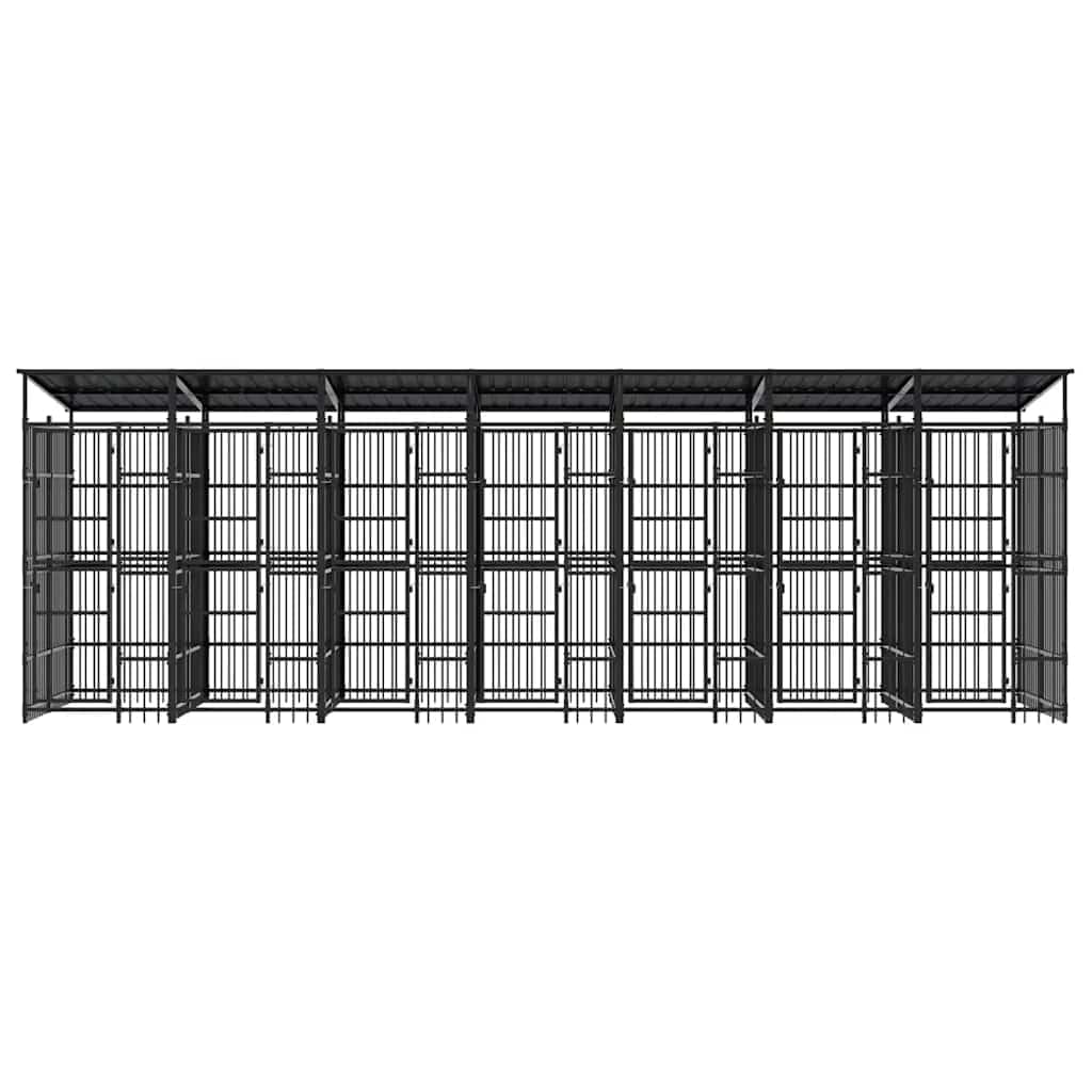 Perrera para perros con techo de acero negro 12,9 m² 679 x 200 x 228 cm con puerta con cierre de protección y seguridad para perros, cachorros, jardín y camping
