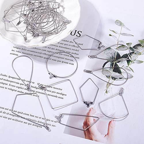 SUNNYCLUE 1 Box 48pcs 8 Styles Geometric Square Teardrop Triangle Beading Hoop Earring Finding with Loop Jewellery Finding for Earring Making Supplies