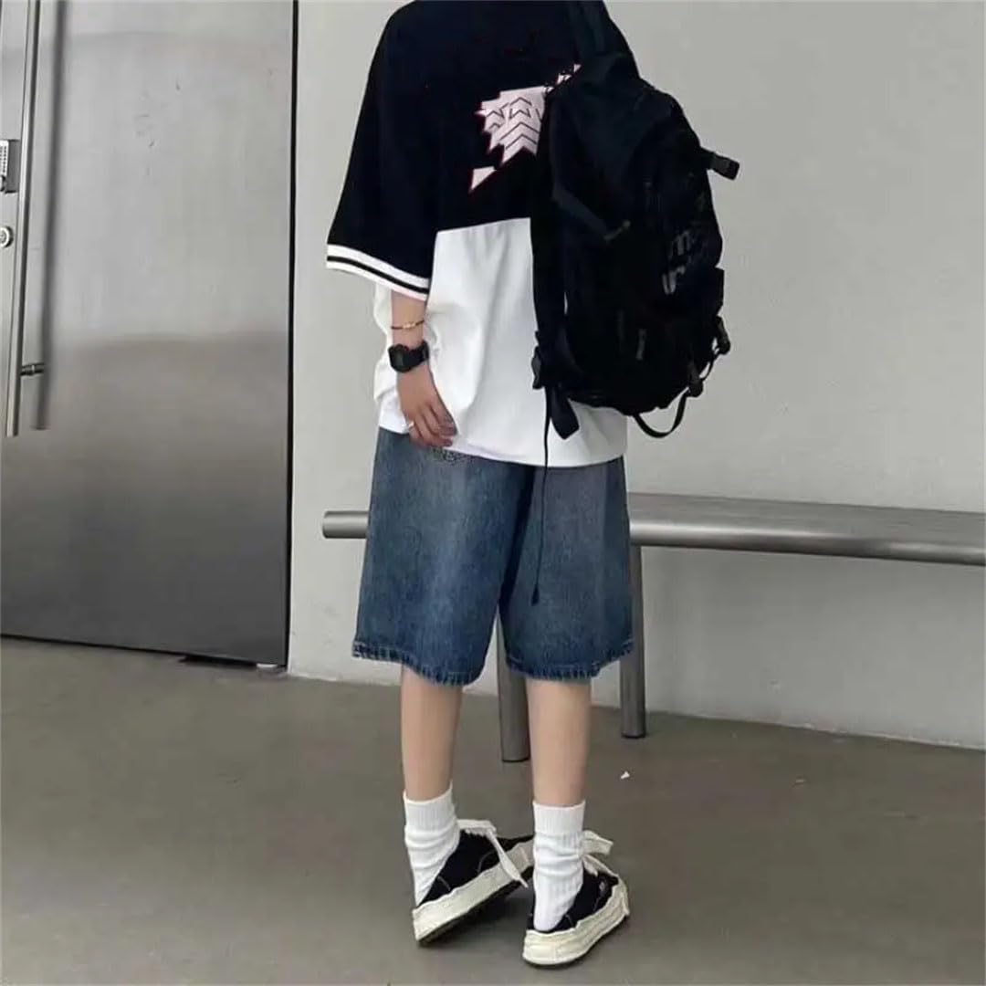 Damskie High Street Retro Jeans Szorty Szerokie Nogawki Denim Half Streetwear Spodnie